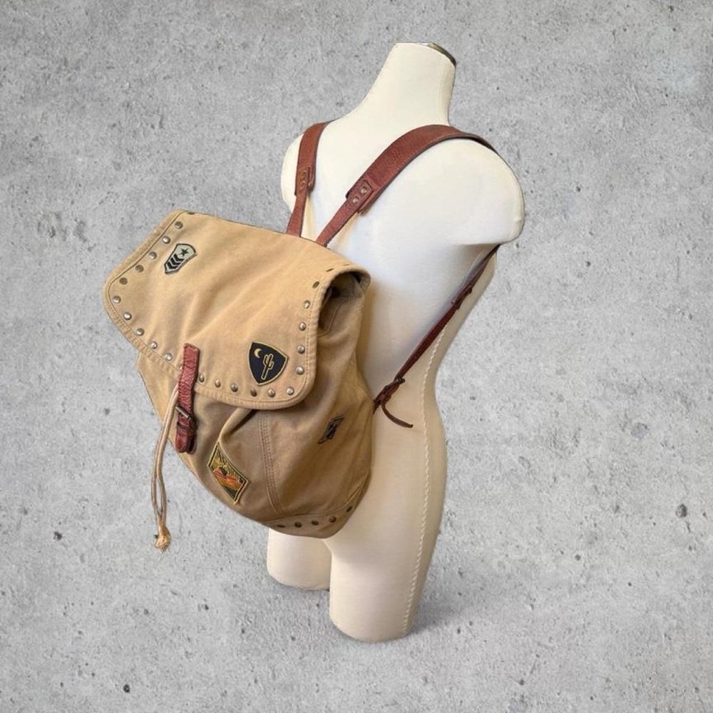 Sold Out Free People Thunderbird Drawstring Tan Khaki Canvas & Leather Backpack